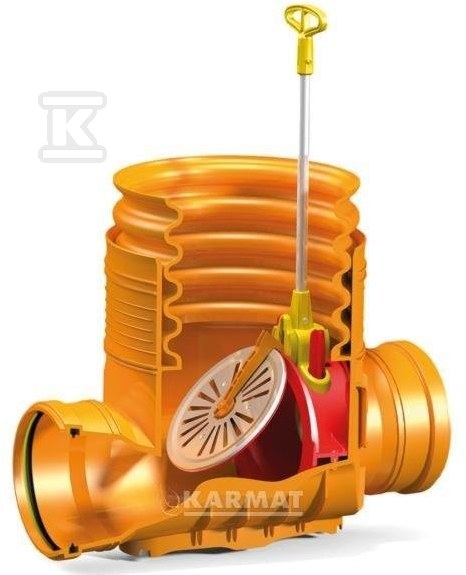 Kineta przelotowa 315x160 z zasuwą burzową do rury wznoszącej DN 315mm karbowanej (średnica zewnętrzna rury 355mm), z przedłużką 140cm K35P16ZB